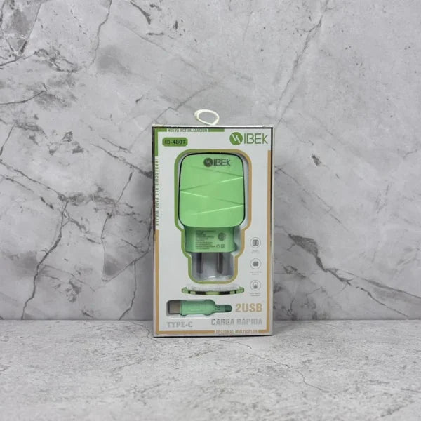 Cargador Ibek 2 Entradas Usb – Tipo C / IB-4807