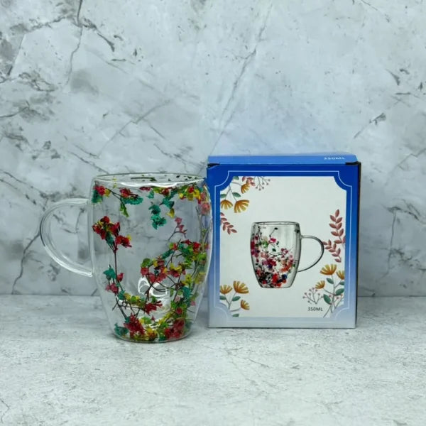 Taza floreada doble pared