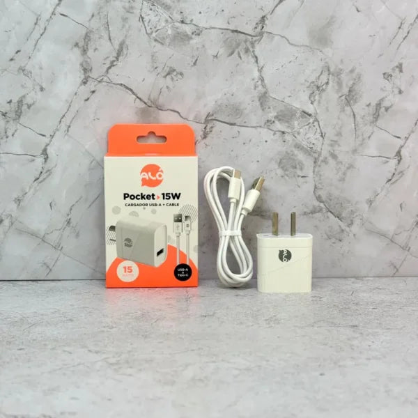 Cargador Pocket Aló 15W Cabezal Usb a tipo C
