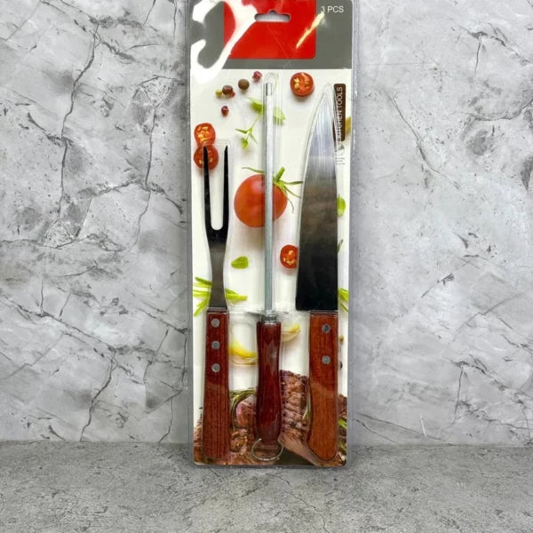 Kit de asador madera 3 pcs