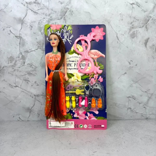 Muñeca Barbie con antifaz y pelo en bolsa